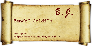 Benő Jolán névjegykártya